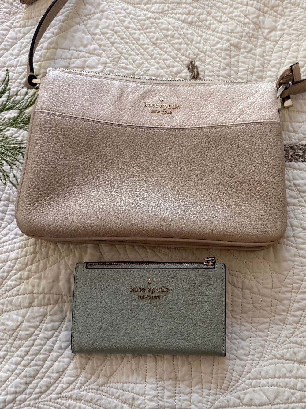 Kate Spade Leather Crossbody & Wallet in Taupe and Sage